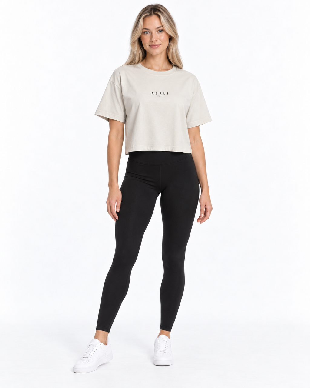 AERLI Studio Essentials Crop Tee - Dune / Black