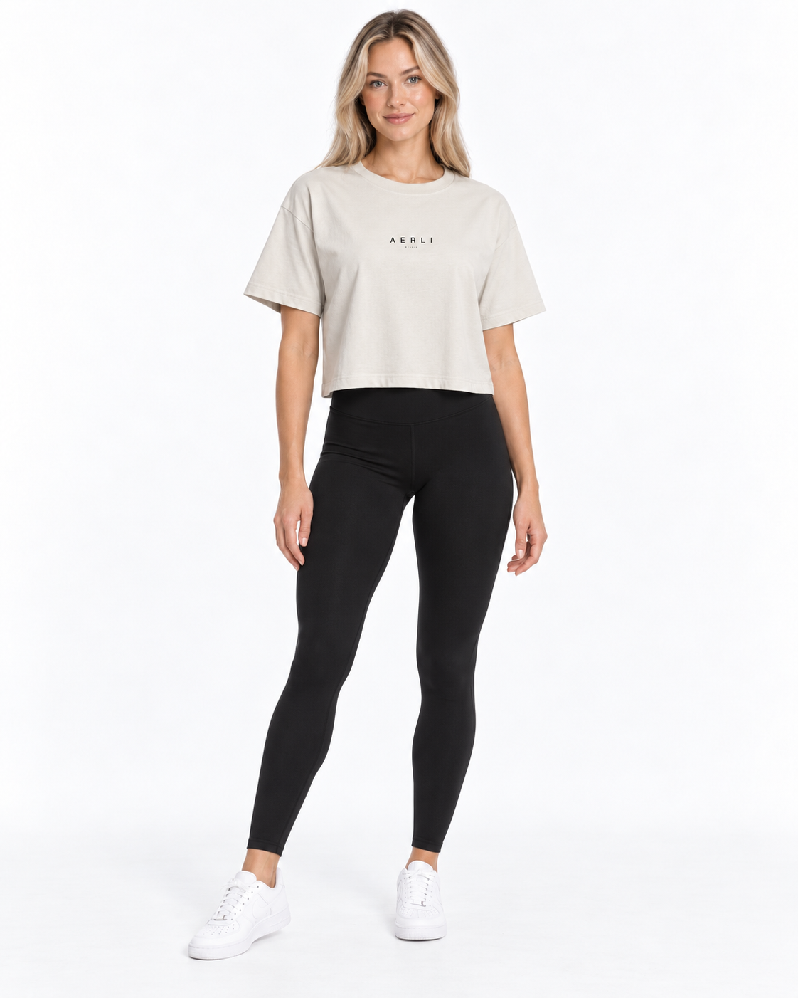 AERLI Studio Essentials Crop Tee - Dune / Black