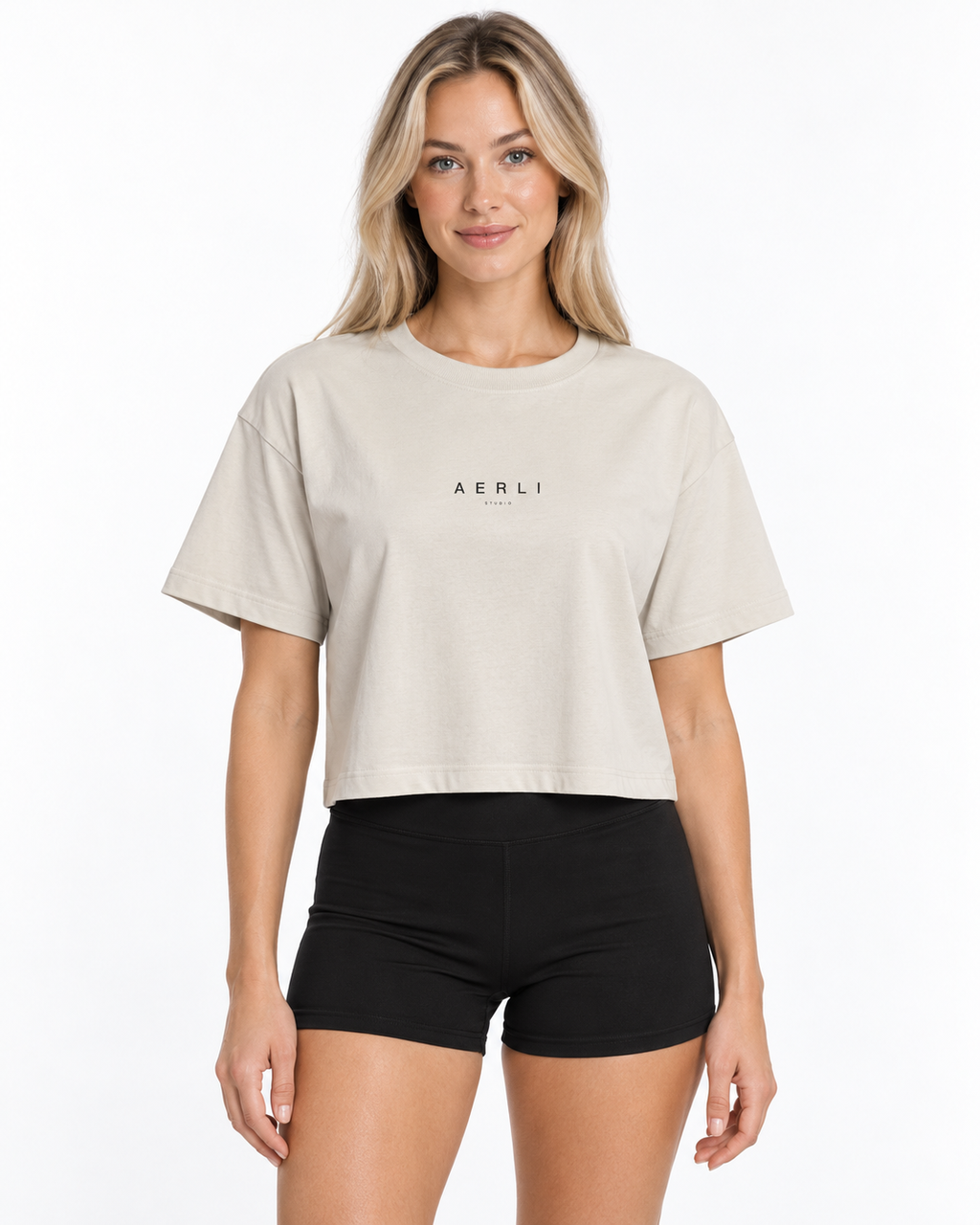 AERLI Studio Essentials Crop Tee - Dune / Black