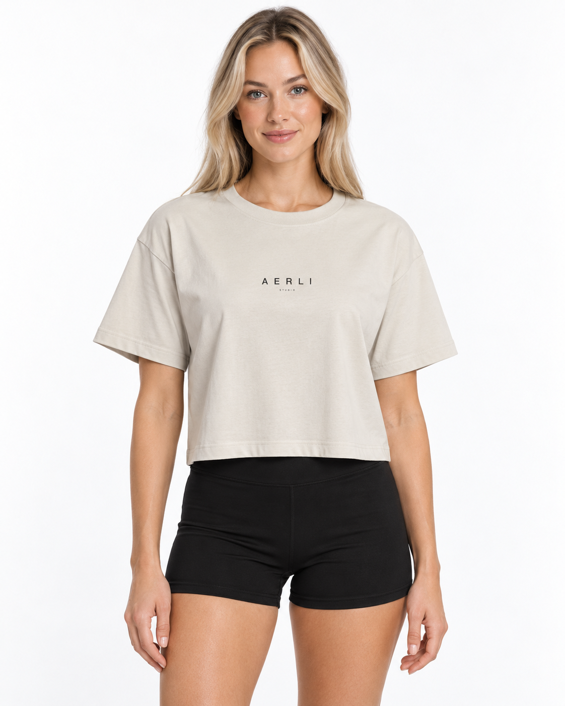 AERLI Studio Essentials Crop Tee - Dune / Black